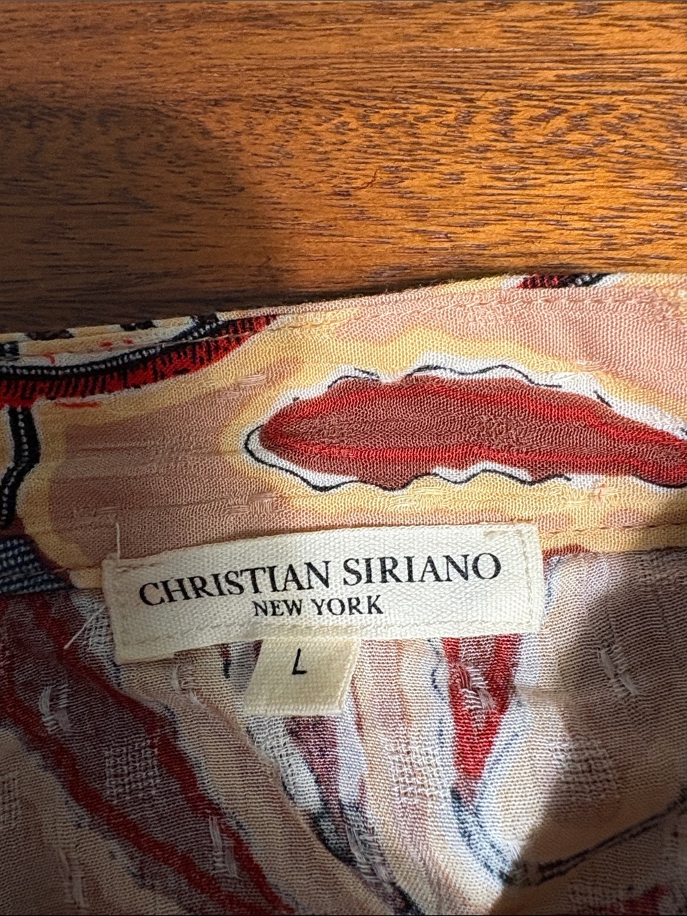 Christian Siriano Peach Floral Tie-Front Blouse with Blue & Rust Accents - Picture 2 of 4